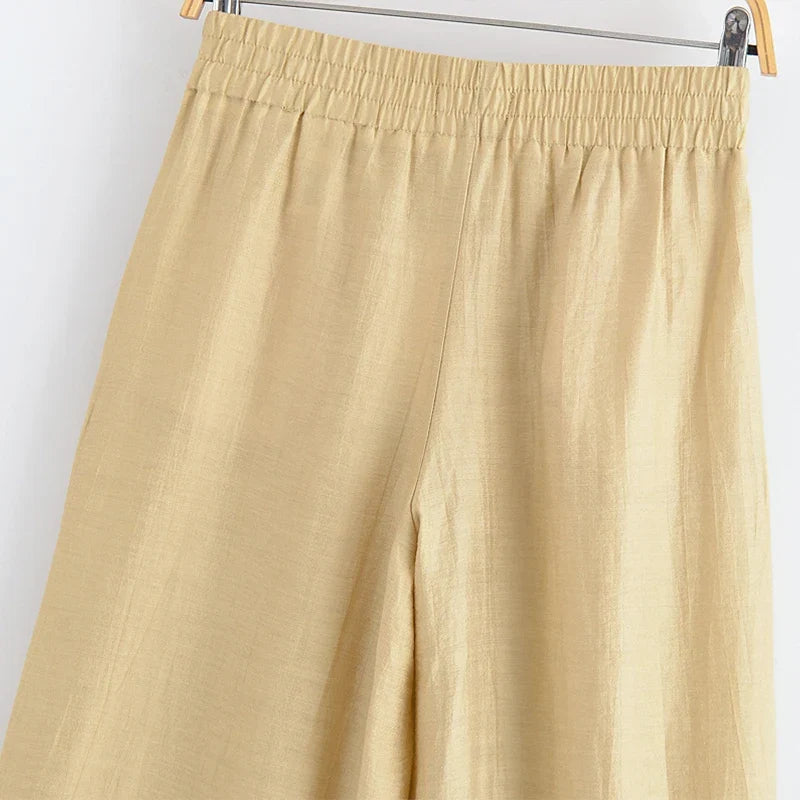 Conjunto Camisa y Pantalón Satinado Mujer de Cintura Alta