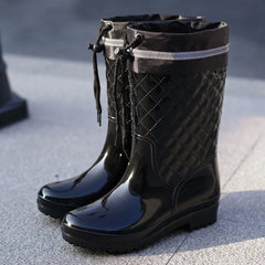 Botas de Agua Negras Mujer Acolchadas con Cordón