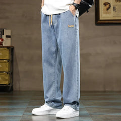 Men's baggy jeans with adjustable drawstring and stretch fabric