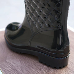 Botas de Agua Negras Mujer Acolchadas con Cordón
