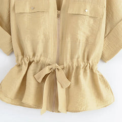 Conjunto Camisa y Pantalón Satinado Mujer de Cintura Alta