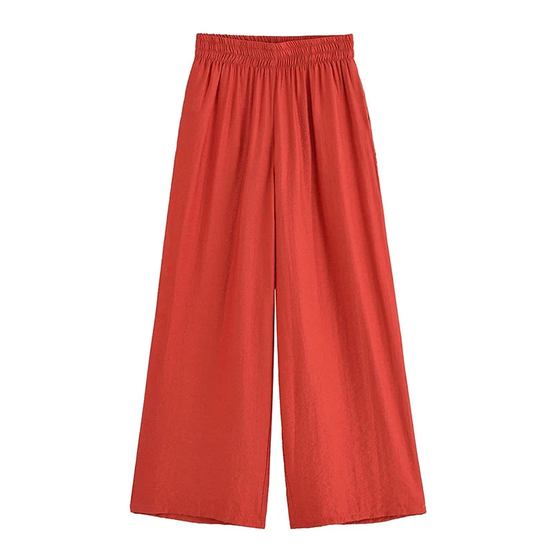 Conjunto Camisa y Pantalón Satinado Mujer de Cintura Alta