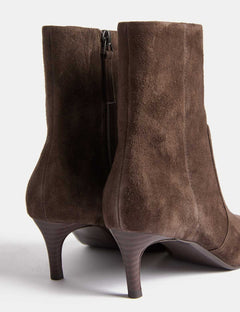Women's Brown Suede Ankle Boots - Kitten Heel, Pointed Toe