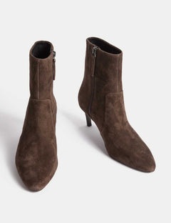 Women's Brown Suede Ankle Boots - Kitten Heel, Pointed Toe