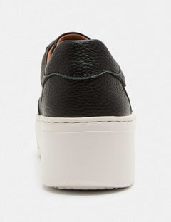 Women's Black Leather Platform Sneakers - Slip-On, No Laces