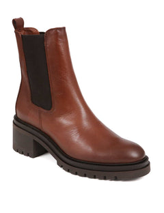 Women's Brown Leather Chelsea Ankle Boots - Block Heel