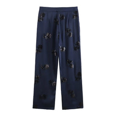 Women's Navy Blue Sequin Blazer and Pants Suit Set