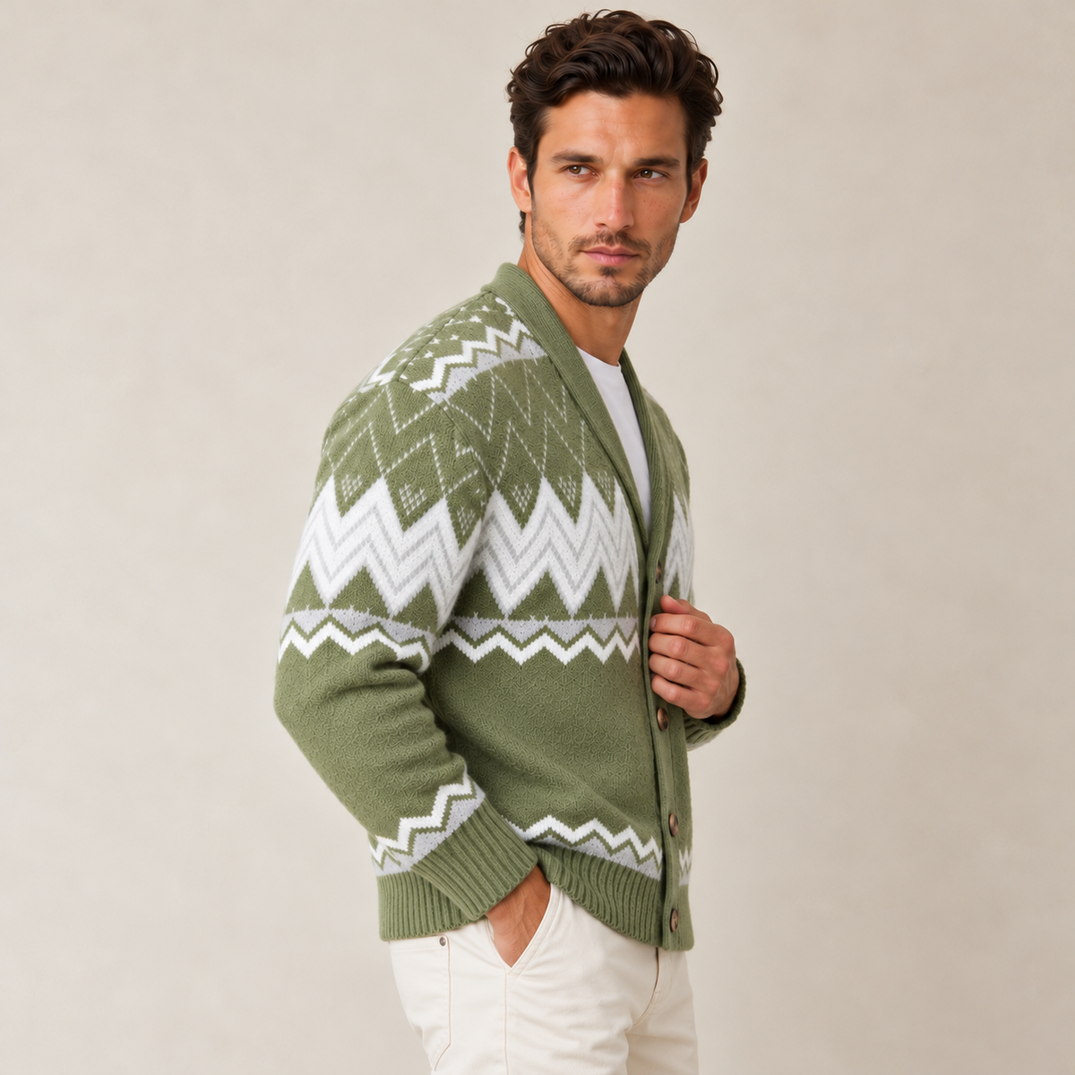 Cárdigan Hombre Estampado con Cuello Chal
