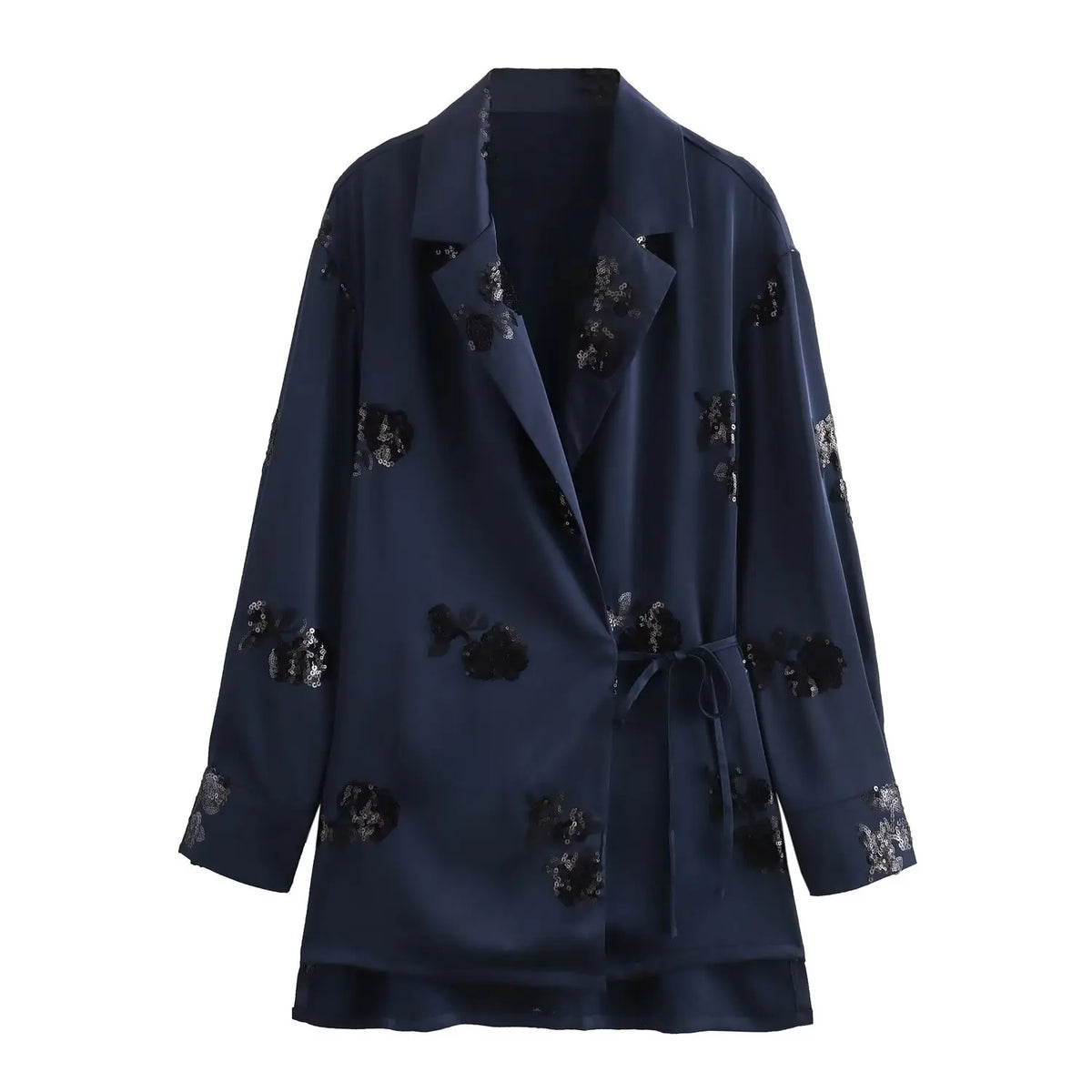 Women's Navy Blue Sequin Blazer and Pants Suit Set