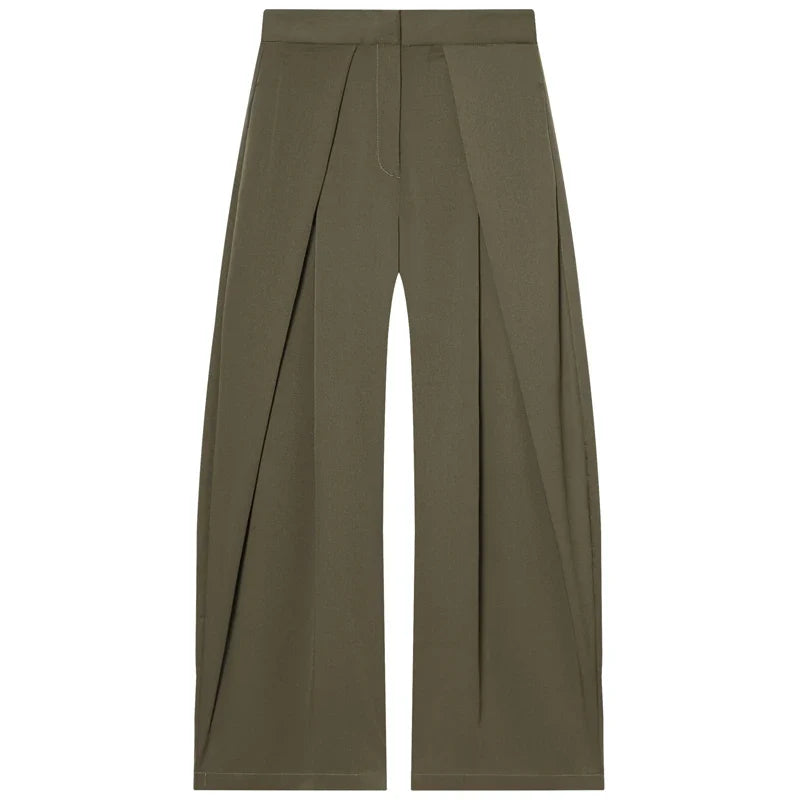 Women's High-Waisted Pleated Wide Leg Pants - Front Darts