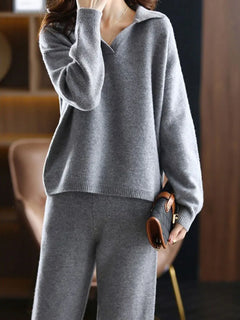 Women's Knitted Polo and Harem Pants Set