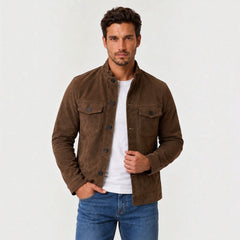 Men's Faux Suede Button-Up Trucker Jacket