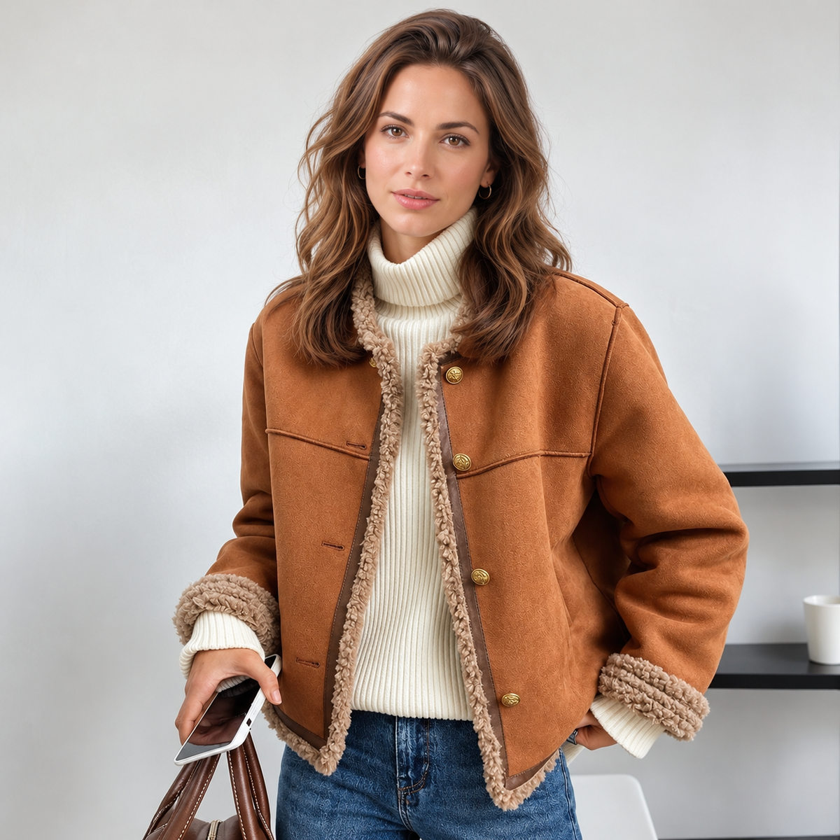 Women's Brown Fitted Classic Jacket - Tailored Button Front