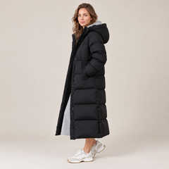 Abrigo Largo Acolchado de Plumón para Mujer con Capucha, Impermeable