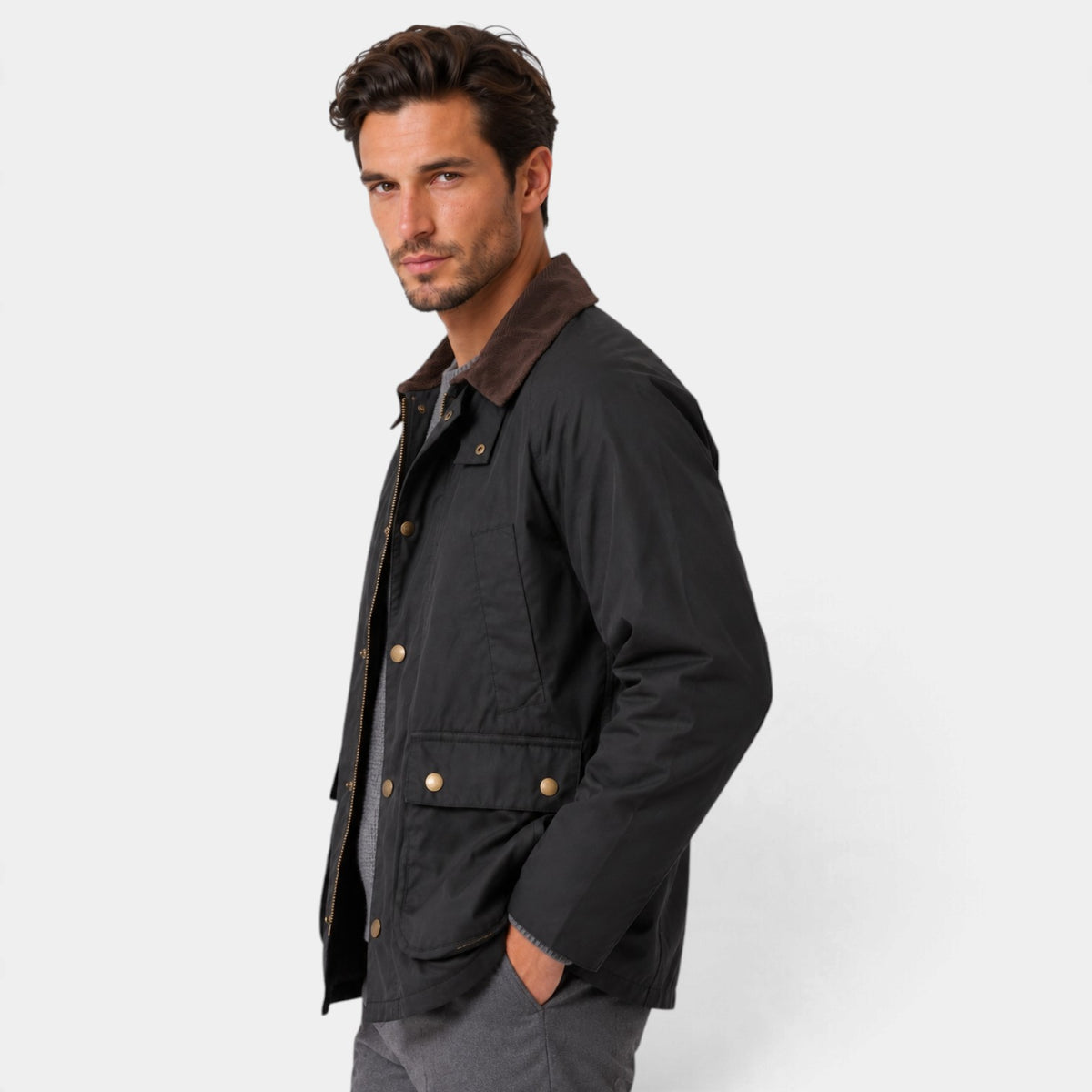 Men's Vintage Workwear Jacket with Corduroy Collar