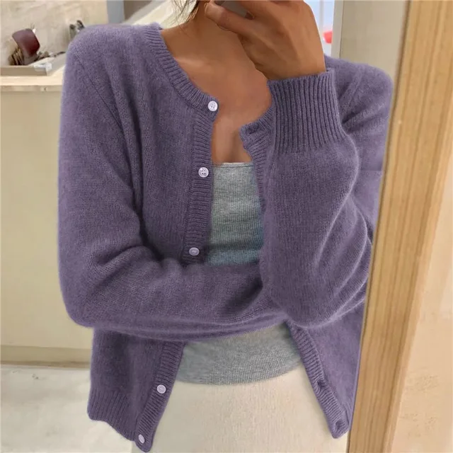 Cárdigan de Punto Mujer Suave con Botones y Cuello Redondo