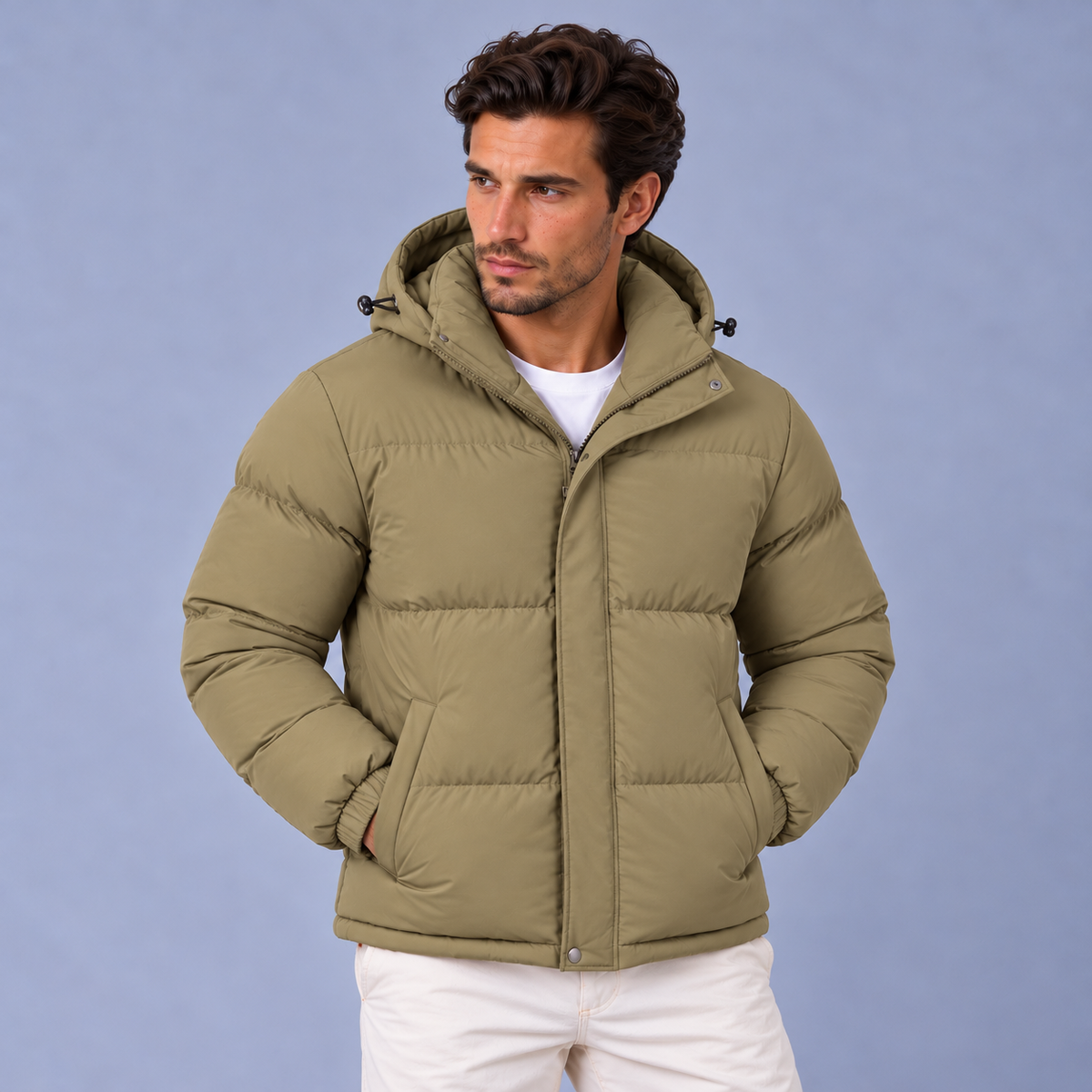 Chaqueta Acolchada de Invierno para Hombre con Capucha y Solapa Antiviento