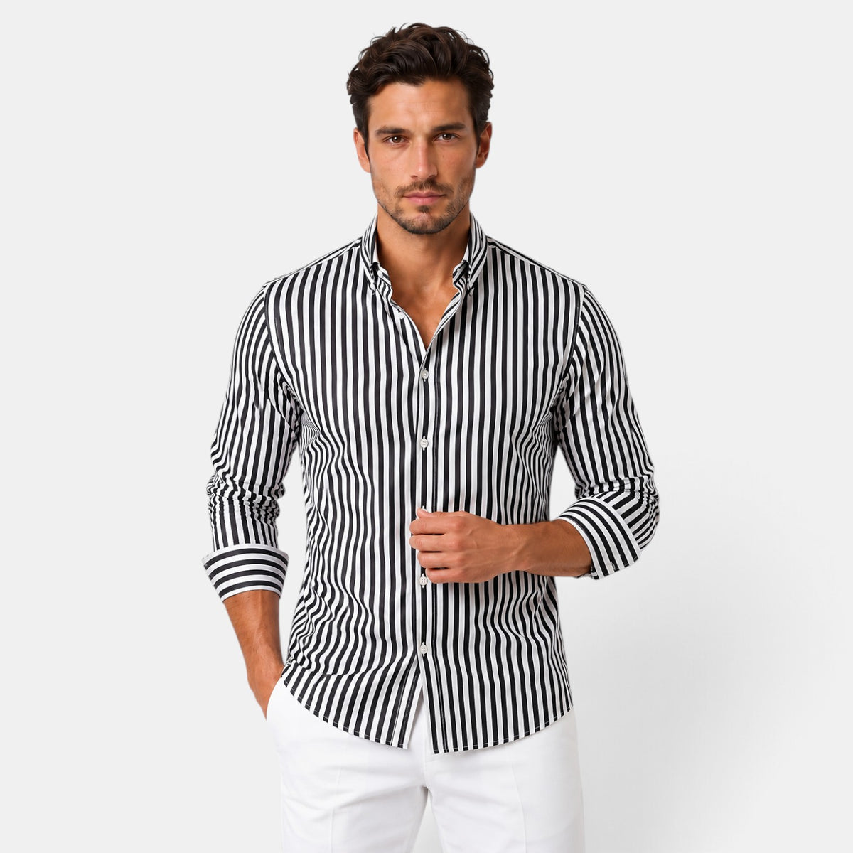 Men's Long Sleeve Regular Fit Striped Shirt