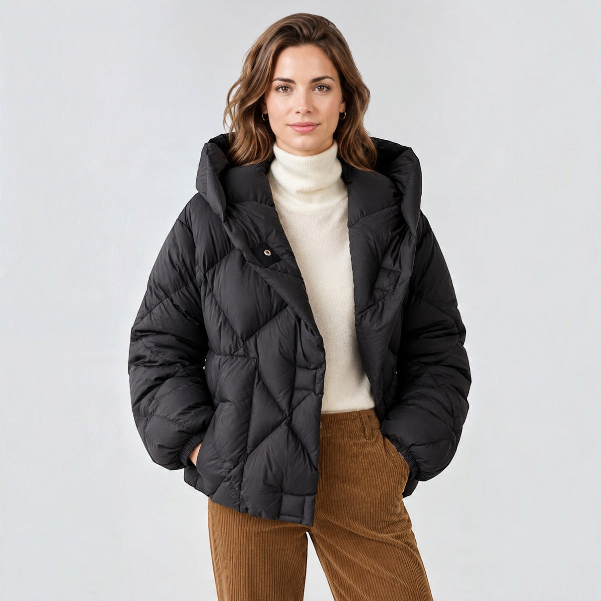 Women's Cropped Hooded Puffer Jacket - Loose Fit