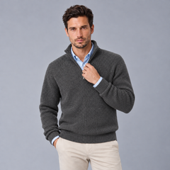 Men's 100% Cashmere Half-Zip Sweater - Mock Neck Pullover
