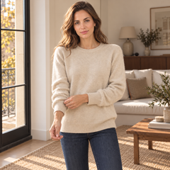Jersey de Punto Fino Tacto Lana para Mujer con Cuello Redondo Suave
