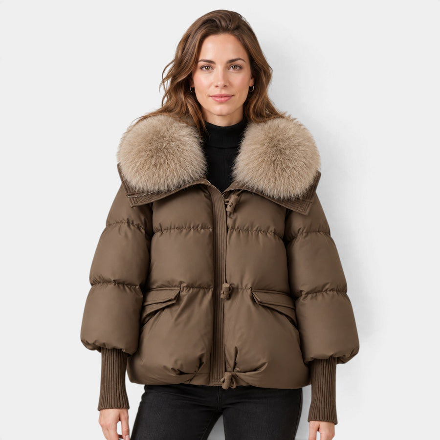 Parka Acolchada para Mujer con Cuello de Pelo Sintético