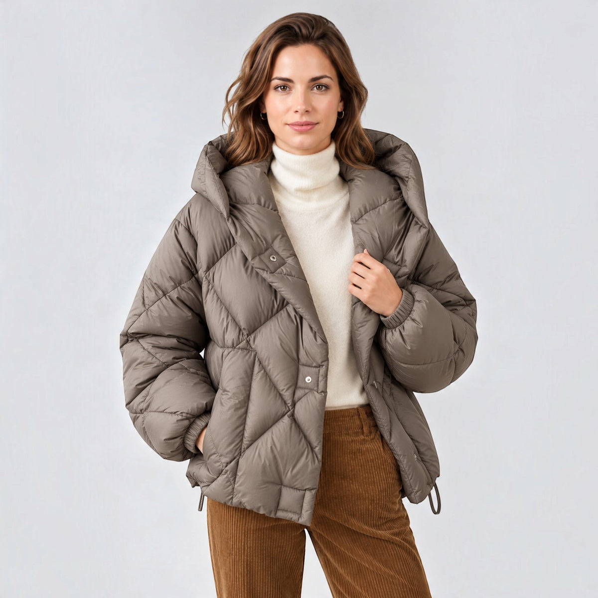Women's Cropped Hooded Puffer Jacket - Loose Fit