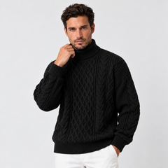 Men's Chunky Knit Jacquard Turtleneck Sweater