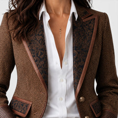 Women's Herringbone Panel Blazer with Gold Buttons