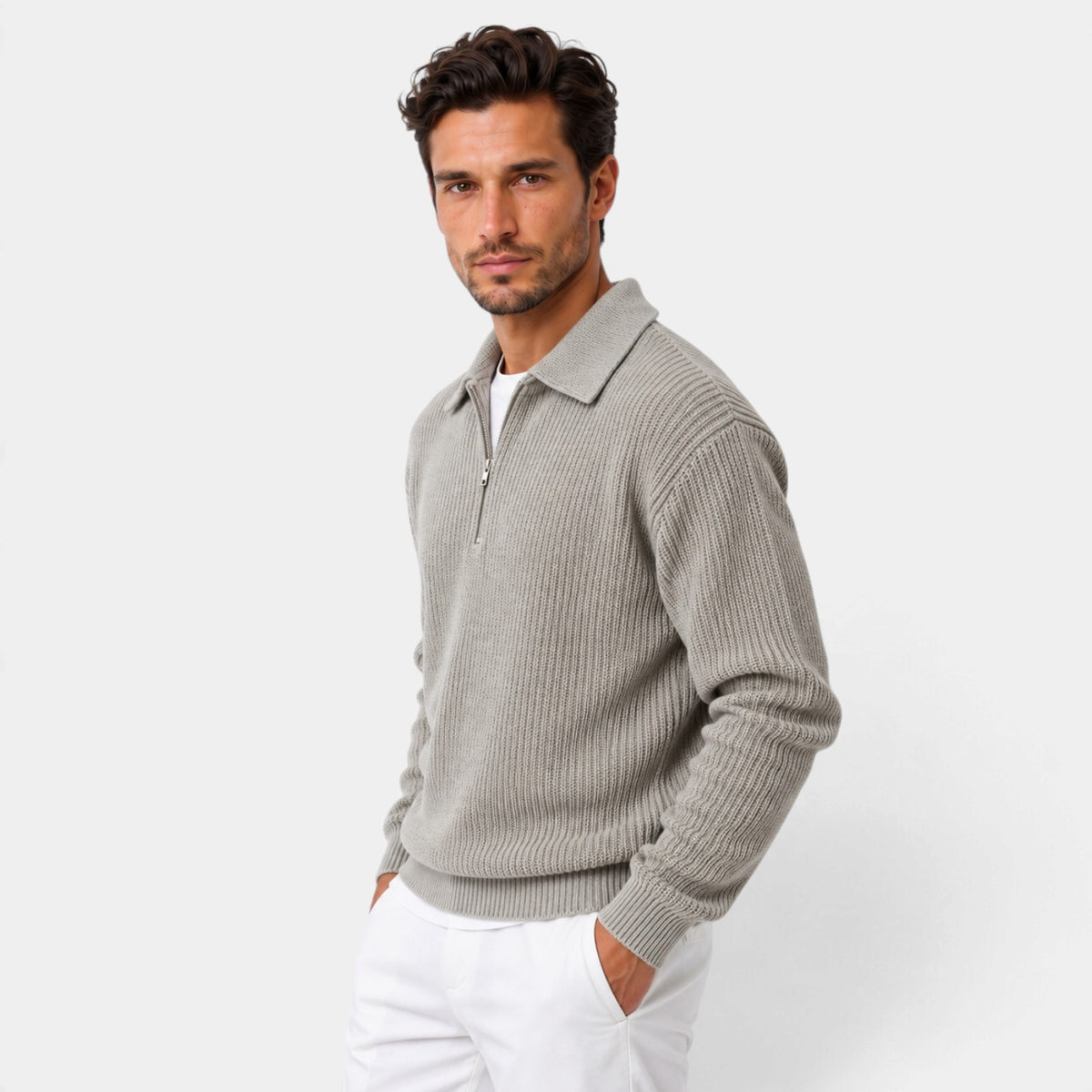 Jersey Cremallera Hombre de Punto Acanalado
