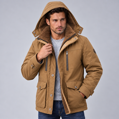 Chaqueta Hombre Impermeable con Capucha y Forro Polar