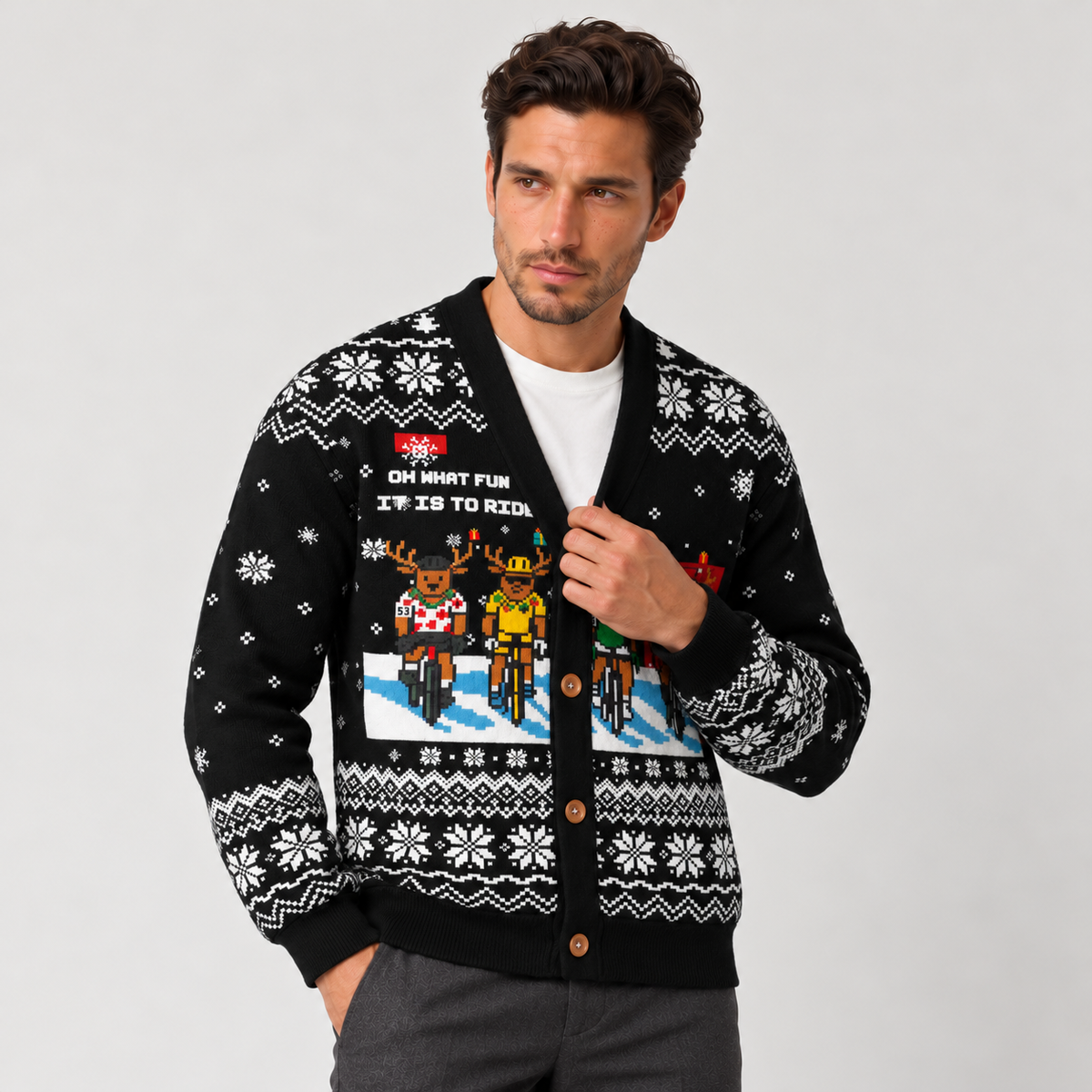 Men's Christmas Cardigan - Reindeer Pattern Holiday Sweater