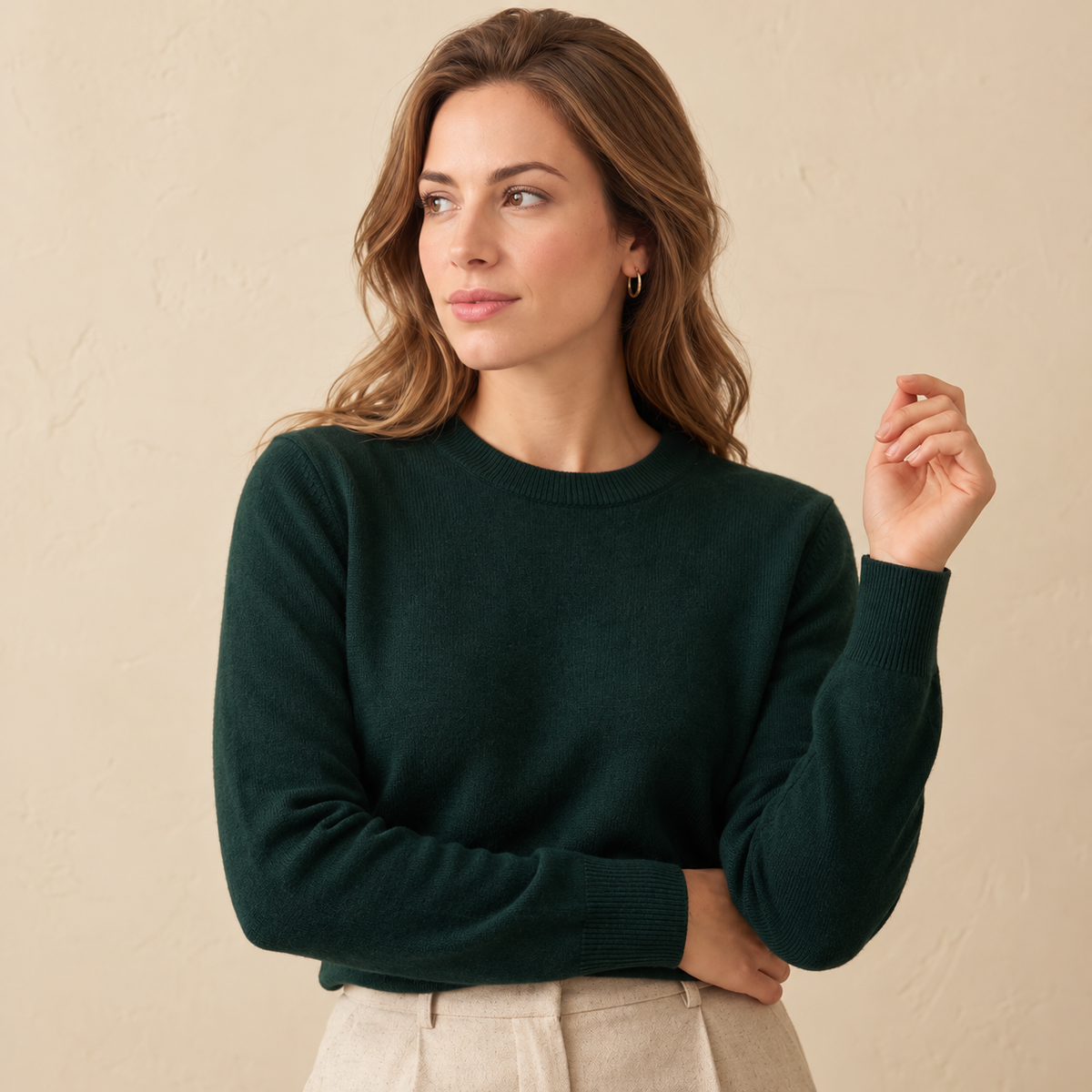 Jersey de Cuello Redondo de Cashmere Puro para Mujer