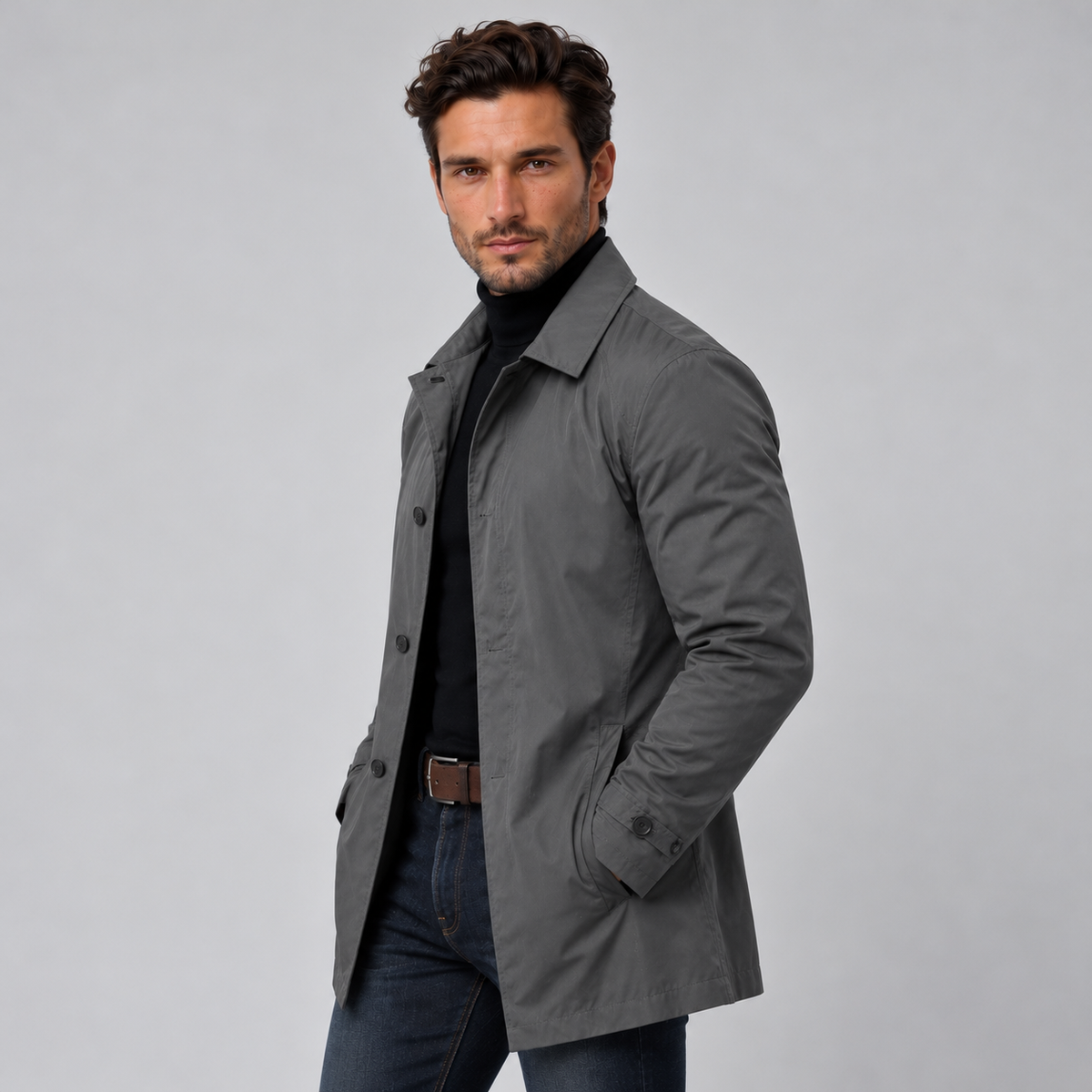 Men's Long Water-Resistant Coat - Classic Rain Overcoat