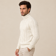 Men's Cable Knit Turtleneck Sweater - Chunky Pullover