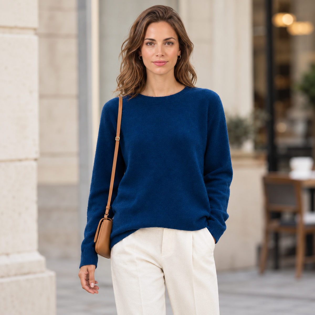 Jersey de Punto Fino Tacto Lana para Mujer con Cuello Redondo Suave