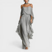 Vestido Invitada de Boda Gris Largo Drapeado
