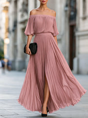 Long Off-the-Shoulder Wedding Guest Dress