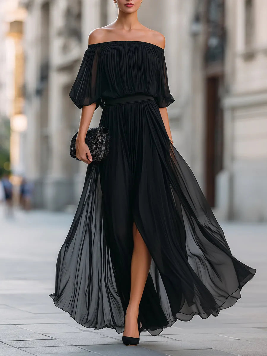 Long Off-the-Shoulder Wedding Guest Dress