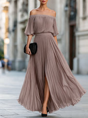 Long Off-the-Shoulder Wedding Guest Dress