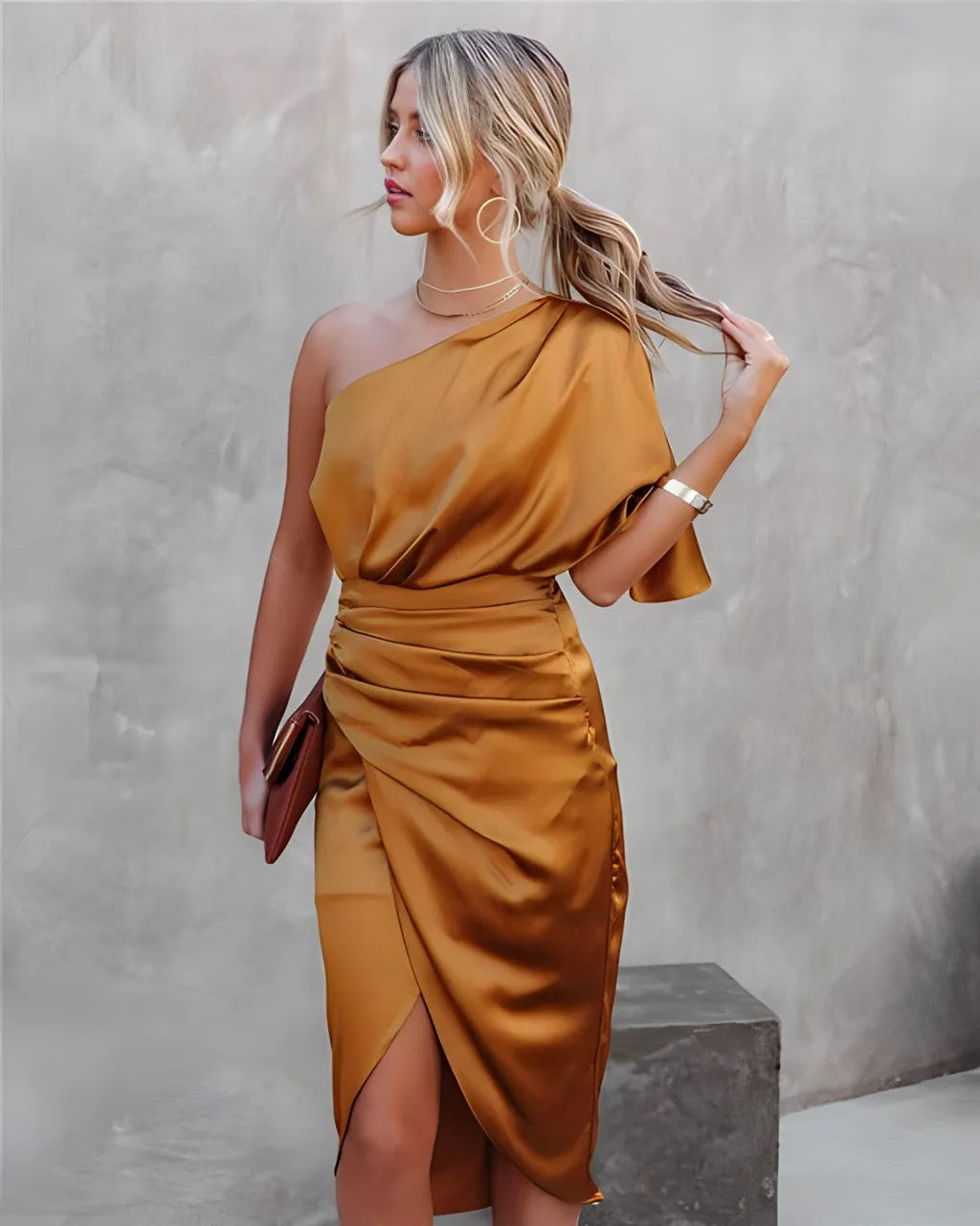 Vestido Midi Invitada de Boda Midi Drapeado Elegante