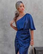 Vestido Midi Invitada de Boda Midi Drapeado Elegante