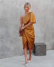 Vestido Midi Invitada de Boda Midi Drapeado Elegante