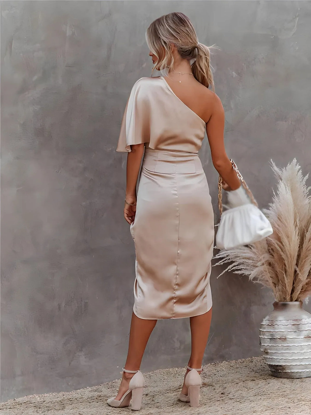 Vestido Midi Invitada de Boda Midi Drapeado Elegante