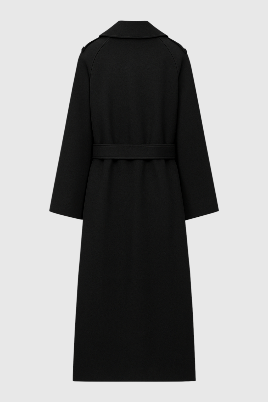Women's Black Long Wool Blend Coat - Belted Wrap Style