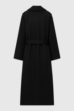 Women's Black Long Wool Blend Coat - Belted Wrap Style