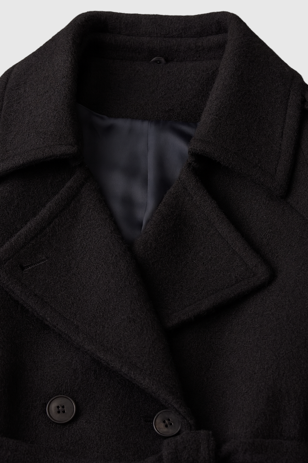 Women's Black Long Wool Blend Coat - Belted Wrap Style