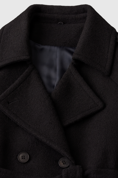 Women's Black Long Wool Blend Coat - Belted Wrap Style