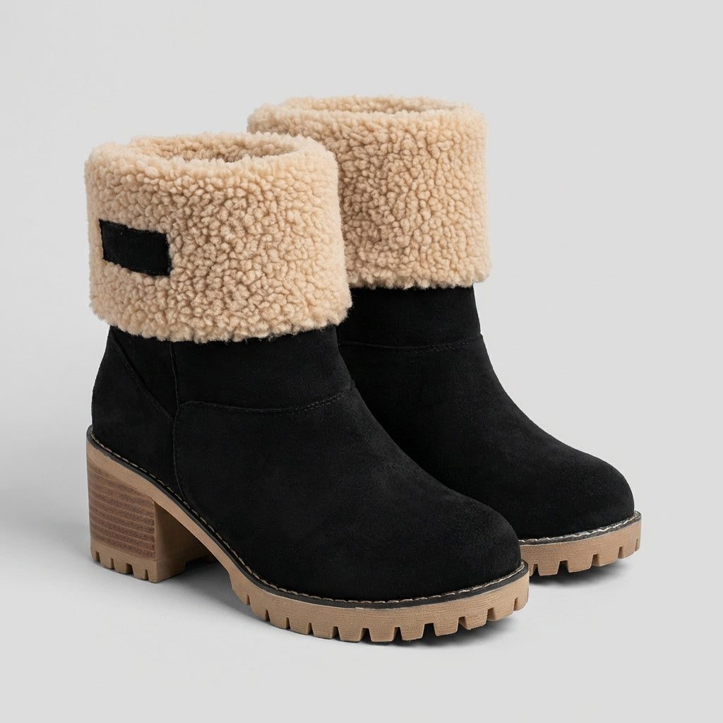Botas de Invierno Mujer con Puño de Borreguito y Tacón Grueso
