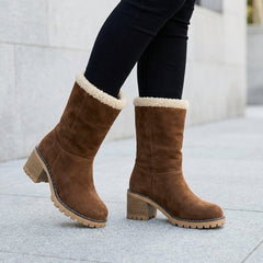 Botas de Invierno Mujer con Puño de Borreguito y Tacón Grueso